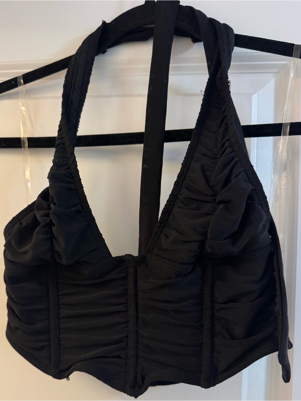 Black Ruched Corset Halter Crop Top